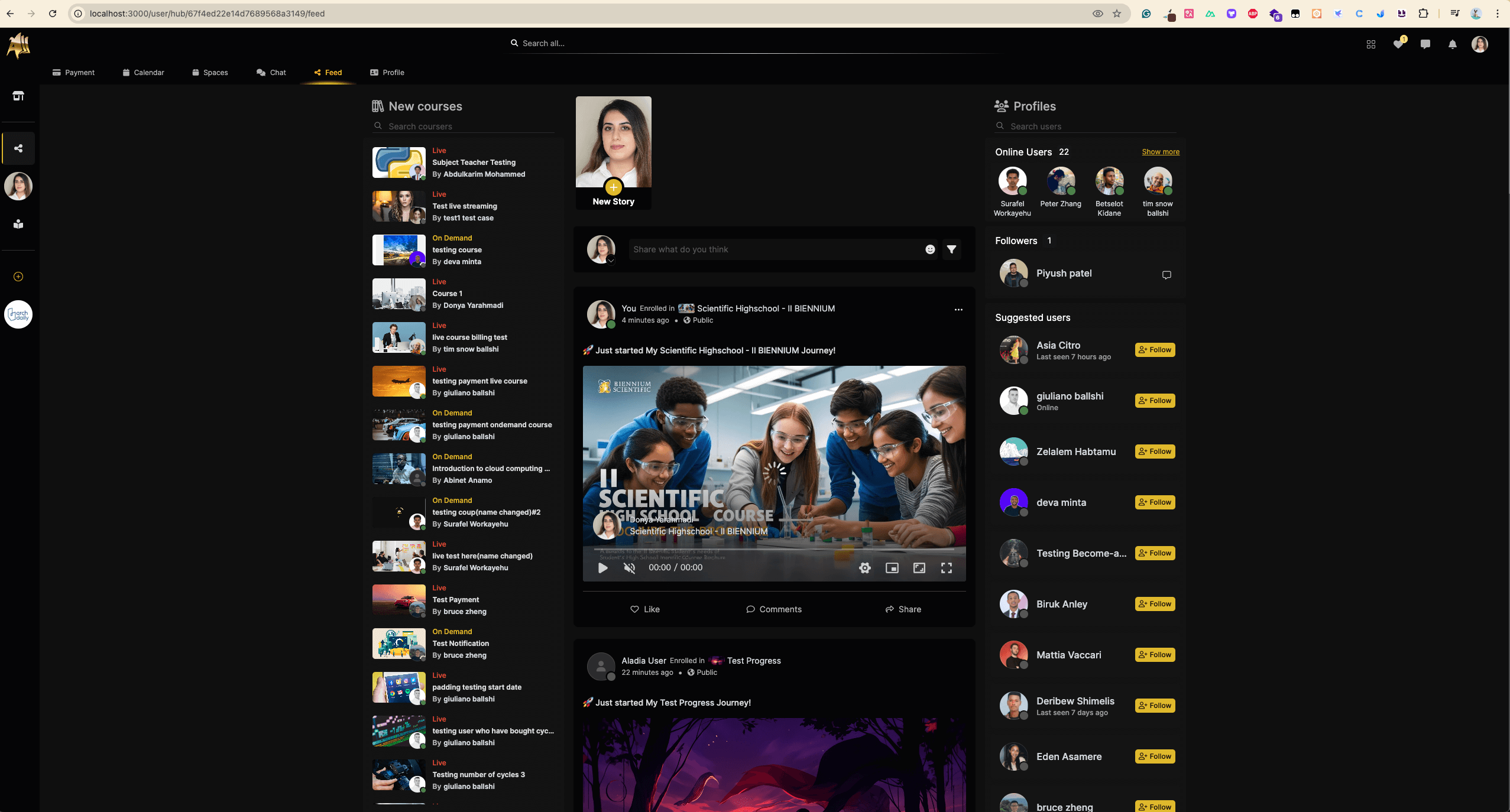Aladia Online Learning Platform screen