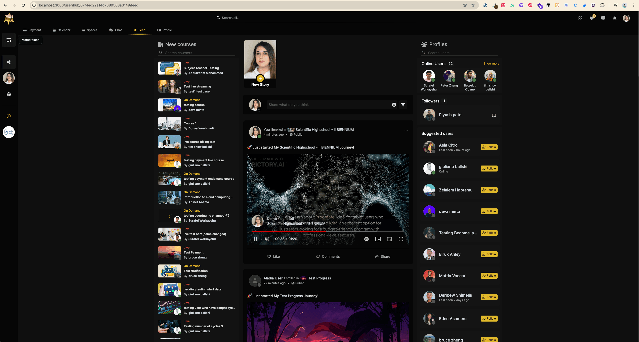 Aladia Online Learning Platform screen